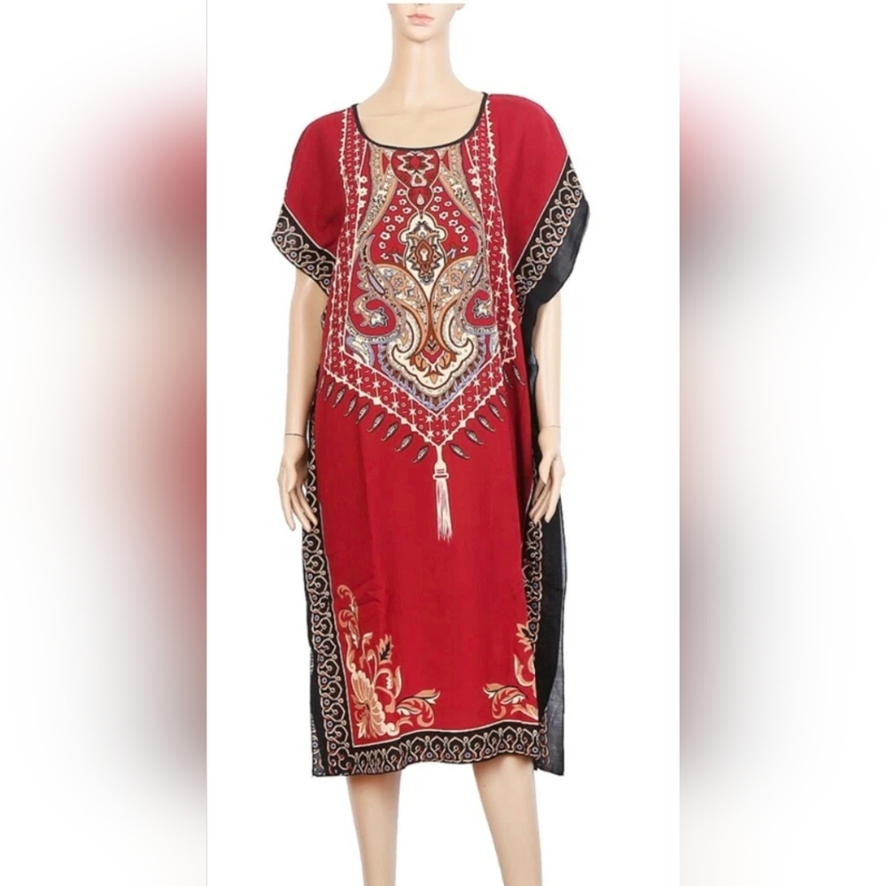 African Dashiki Caftan Midi Dress Boho Loose Printed
